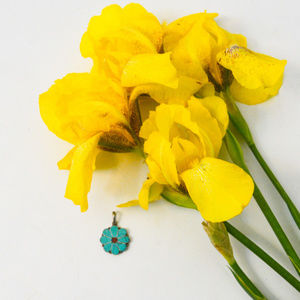 .925 Sterling Turquose and Coral Flower Pendant